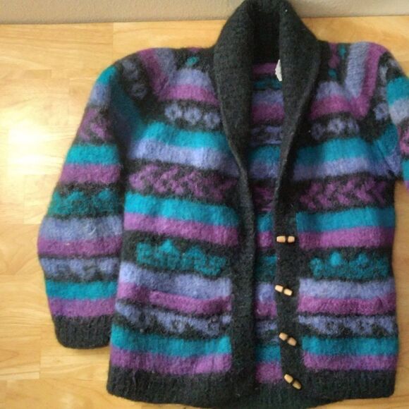 Vintage Nomadic Traders Striped Geometric Wool Cardigan Sweater - Picture 2 of 6